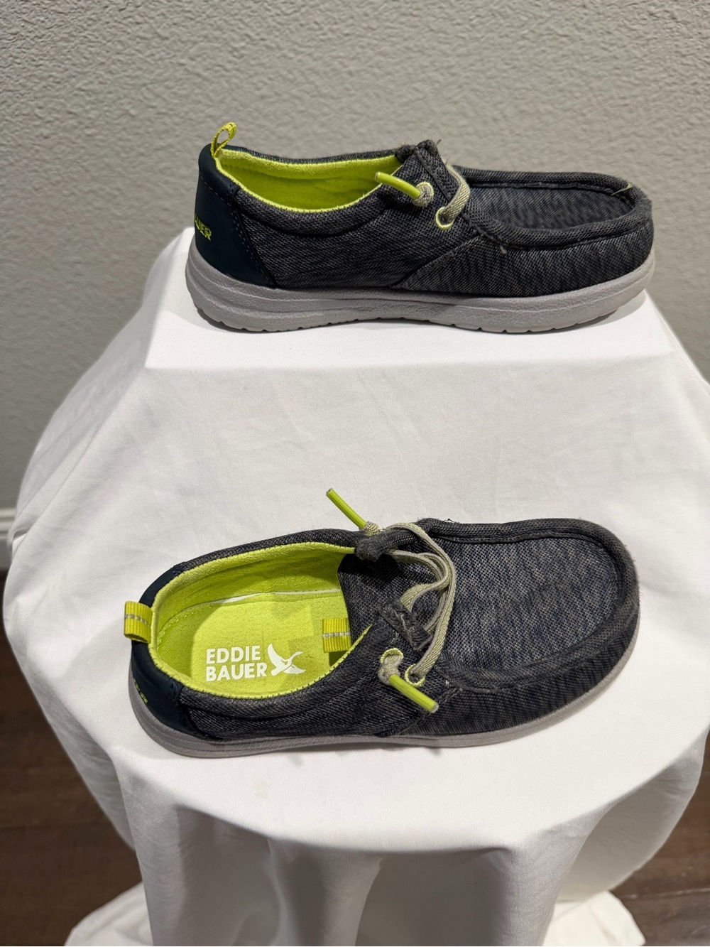 Eddie Bauer Boys Gray Slip-On Sneakers with Neon Lime Accents
